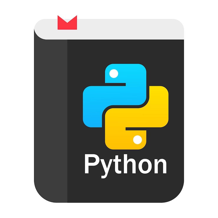 Vector python programming language tutorial textbook red bookmark writing programs coding programmer manual software development developer express courses studying education educational materials