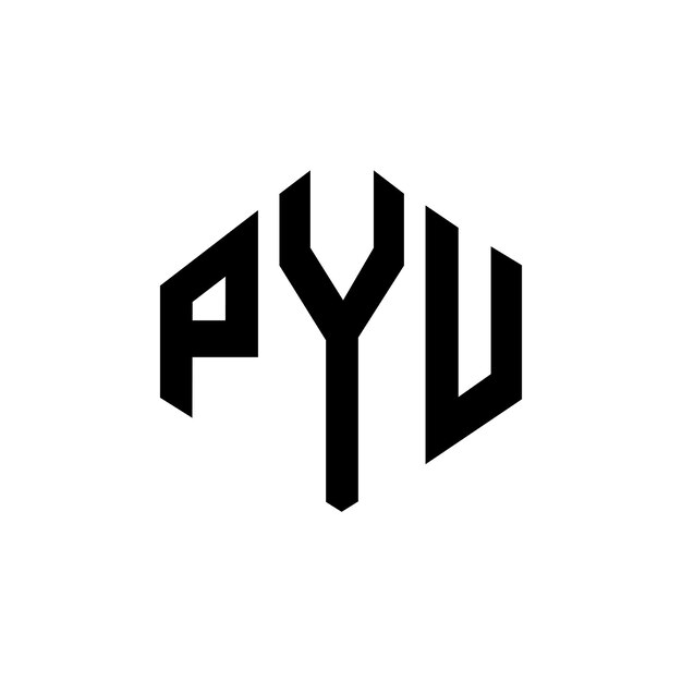 ポリゴン (Polygon) とキューブ (Cube) の形状のロゴデザイン (PYU Letter Logo Design) はPYUのロゴを白と黒の色で構成していますこのロゴはポリゴンとキューブの形状を備えたロゴデザインです