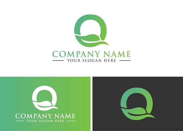 Q brief groen blad logo ontwerpsjabloon