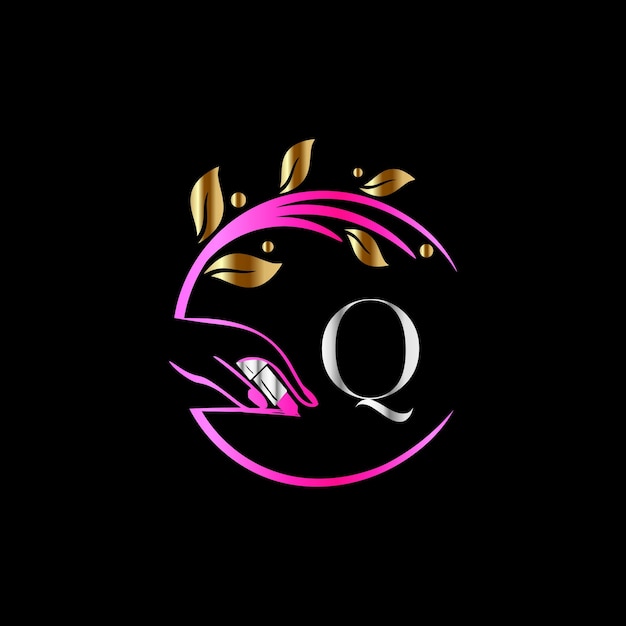 Q eerste logo, nagels, Luxury Cosmetics Spa Beauty vector sjabloon