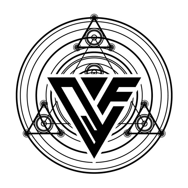 ベクトル 神聖な幾何学的な装飾が施された三角形のデザイン テンプレートと qf モノグラム文字ロゴ