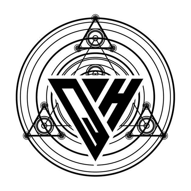 Vettore logo della lettera qh monogram con modello di design a forma di triangolo con ornamenti geometrici sacri