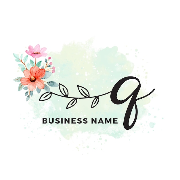 Q Initial Letter modern floral watercolor logo