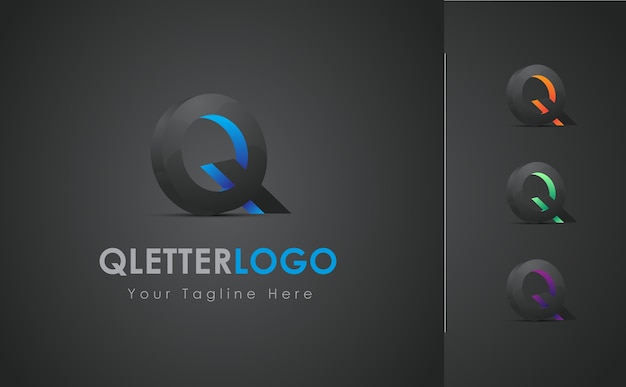 Vettore q lettera 3d logo design impostato