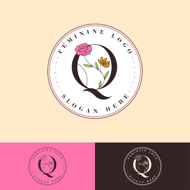 Q Letter Floral Feminine Logo