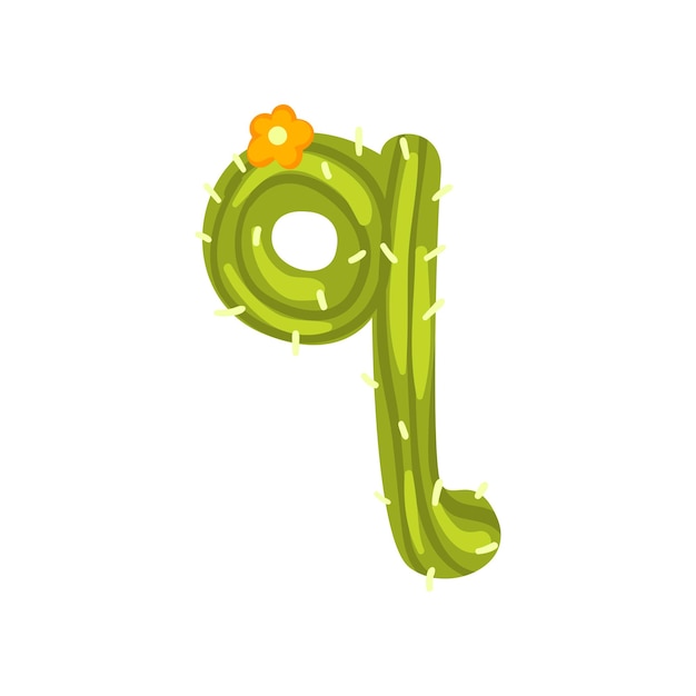 Vettore lettera q sotto forma di cactus con fiore verde eco lettera inglese illustrazione vettoriale isolato su sfondo bianco