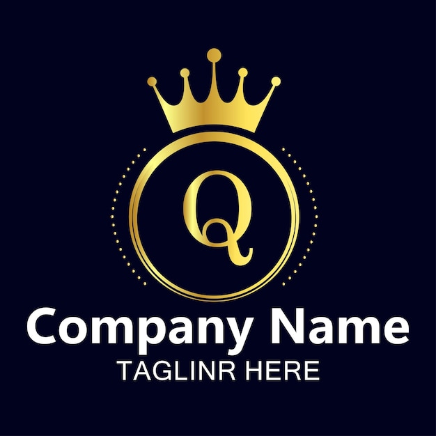 Q letter logo design with golden crown vector