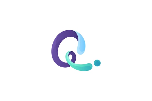 Q letter logo with touch of natural water element in modern design style