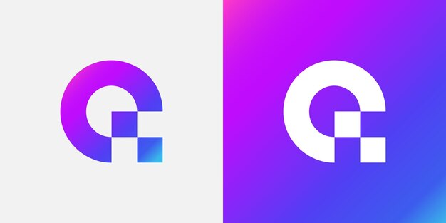 Q letter pixel technology logo design vector template