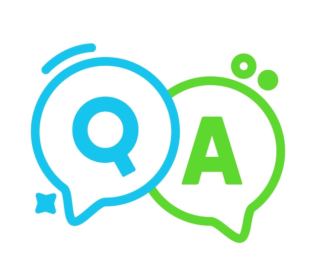 Q and A Linear Speech Bubbles, Green and Blue Outline Balloons, Question and Answer Concept. Uppercase Letters, FAQ,