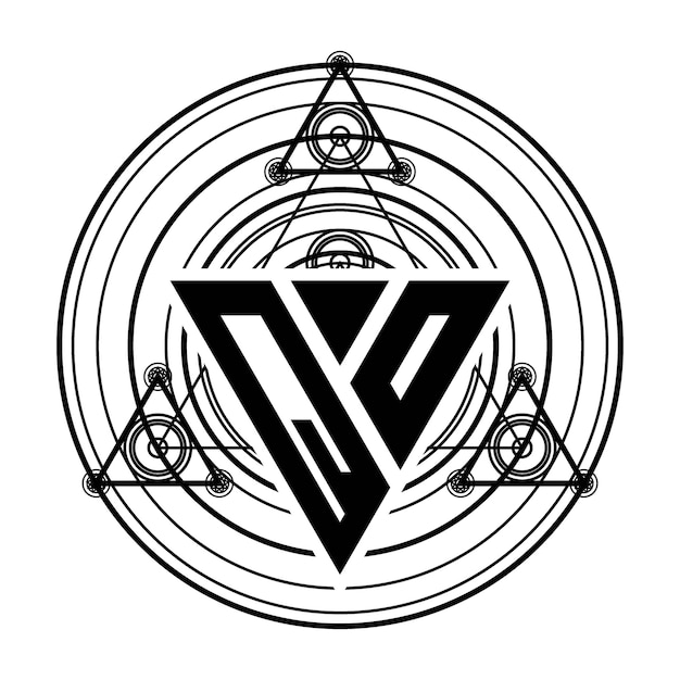 Vettore logo della lettera qo monogram con modello di design a forma di triangolo con ornamenti geometrici sacri