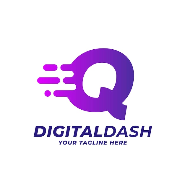 Q speed blur en dash cutting edge digitale eerste alfabet letter logo vector pictogram illustratie