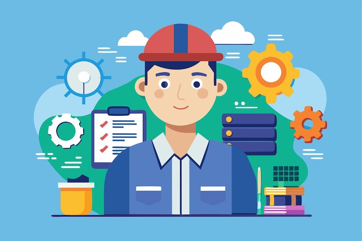 Vector qaエンジニアはソフトウェアテストプロセスにおける彼らの役割を強調するツールとチェックリストで描かれていますqaエンジニアカスタマイズ可能なセミフラットイラスト