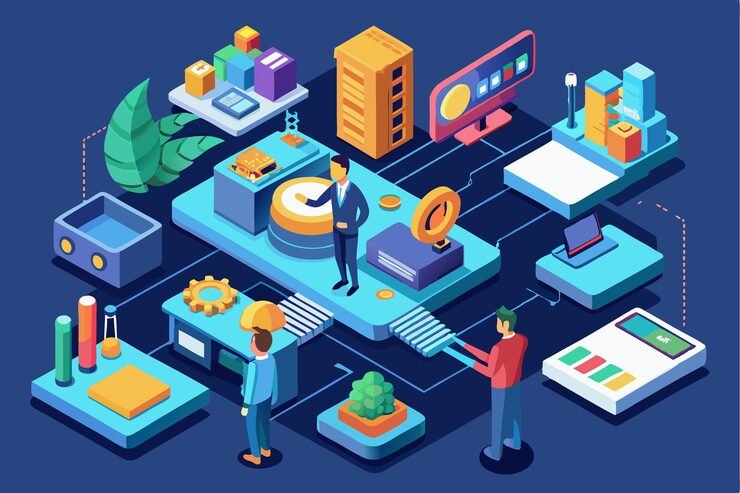 Vector qa engineers are working together in a dynamic and customizable tech workspace focusing on collaboration qa engineers customizable isometric illustration