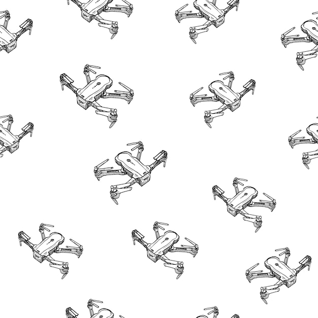 Vector qadrocopter or drone seamless pattern. hand drawn vector illustration.