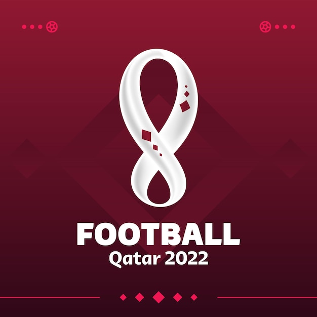 Disegno vettoriale di qatar 2022 competizione calcistica. logo non ufficiale qatar 2022 su sfondo rosso bordeaux motivo per banner, poster, kit di social media, modelli, tabellone segnapunti.