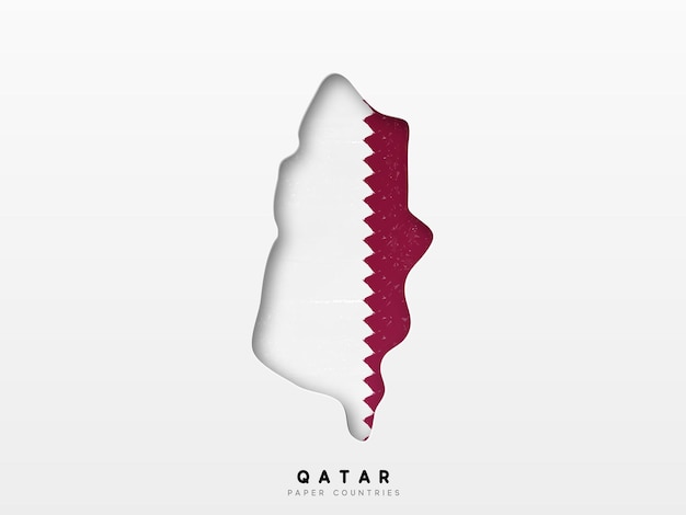 Qatar detailed map with flag of country. Painted in watercolor paint colors in the national flag.