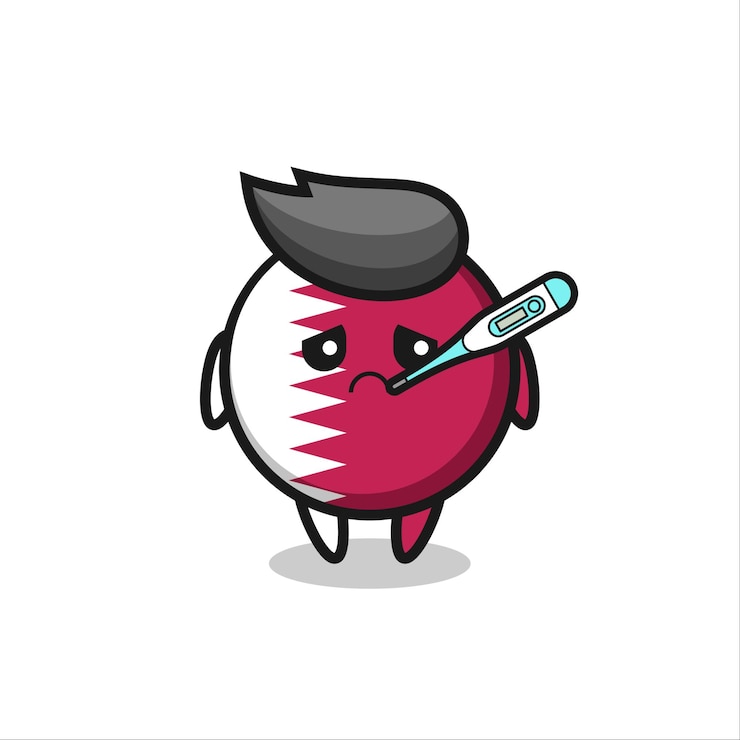 Vector qatar flag badge mascot character with fever condition , cute style design for t shirt, sticker, logo element