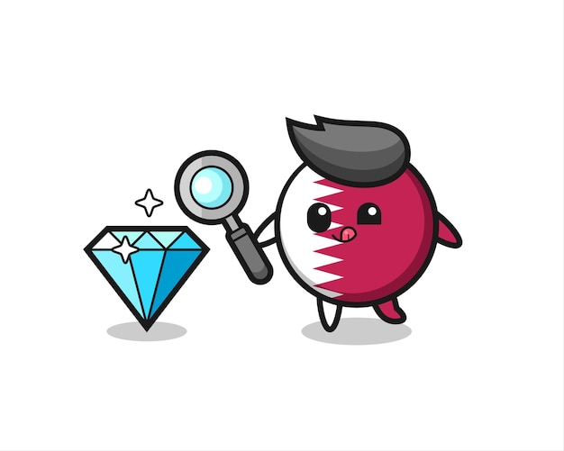 Qatar flag badge mascot is checking the authenticity of a diamond