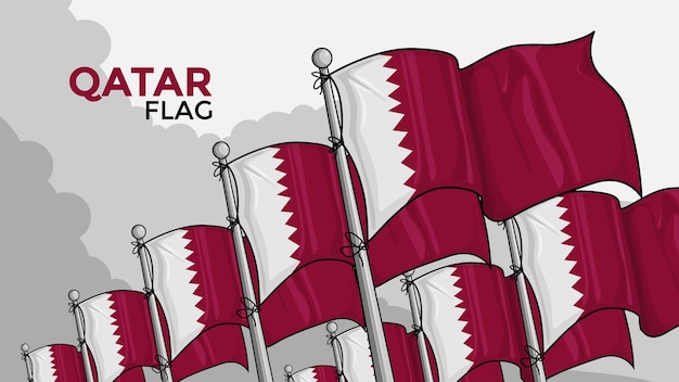 Vettore illustrazione della bandiera del qatar con sfondo della nazione in stile cartone animato