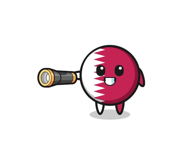 Qatar flag mascot holding flashlight  cute design