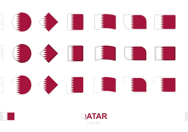 Vettore set di bandiere del qatar, semplici bandiere del qatar con tre diversi effetti.