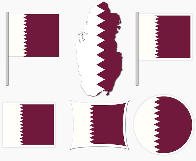 Qatar Flags on many objects illustration