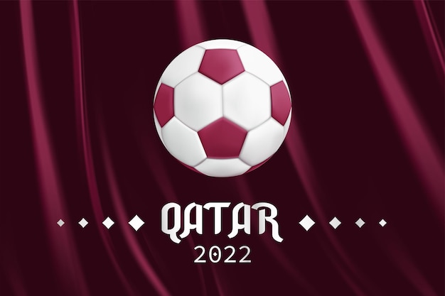 Qatar football background, silk curtain background with soccer ball, vector illustration in 3D