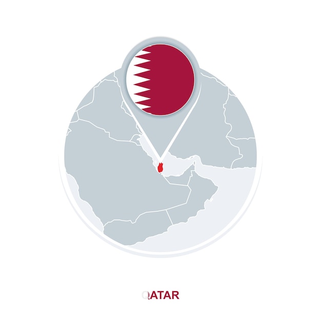 Qatar kaart en vlag vector kaartpictogram met gemarkeerde qatar