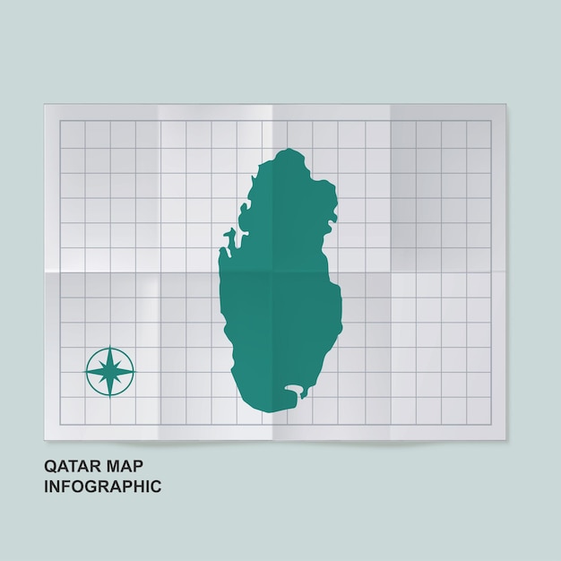 カタールの地図 折りたたまれたグリッド紙