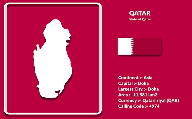 Vector qatar map design in 3d style with national flag