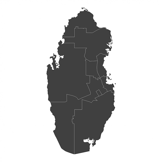 Qatar map with selected regions in black color on white 