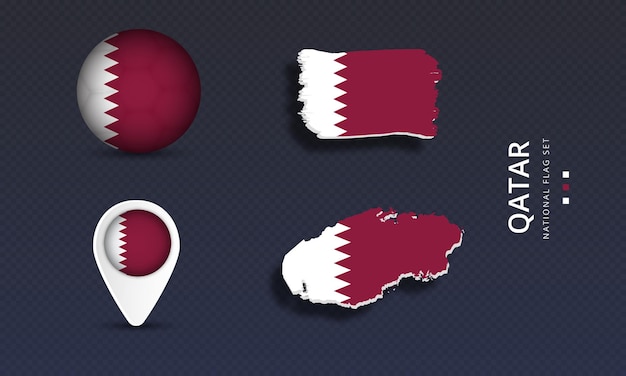 Qatar national country wave flag set