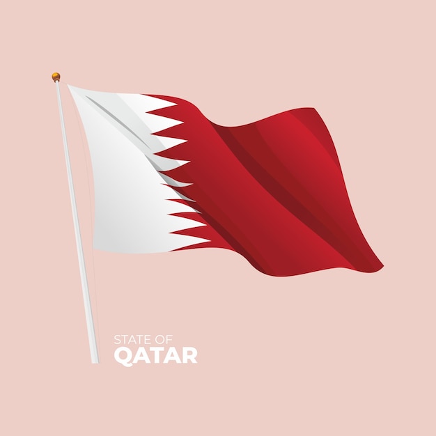 Qatar national flag waving at the flagpole Vector 3D