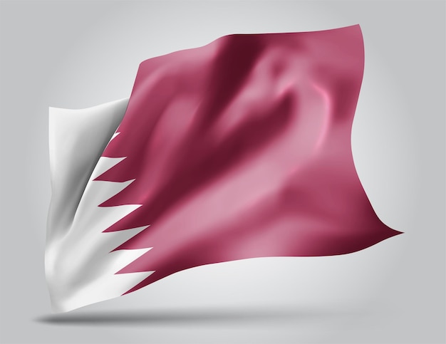 Qatar, vector vlag met golven en bochten zwaaien in de wind op een witte achtergrond.