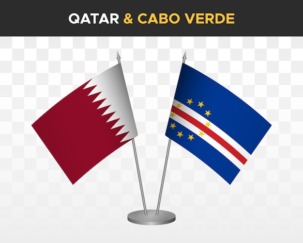 Qatar vs cabo verde kaapverdië bureau vlaggen mockup geïsoleerde 3d vectorillustratie Tafelvlag van Qatar
