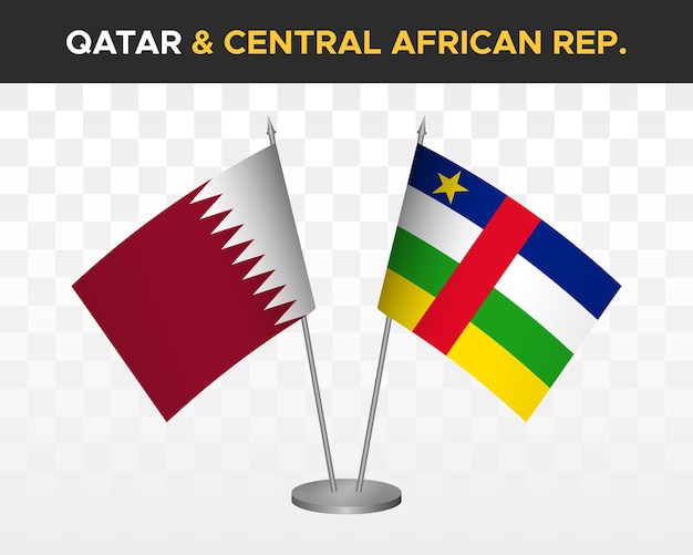 Qatar vs central african rep desk flags mockup isolated 3d vector illustration Table flag of Qatar