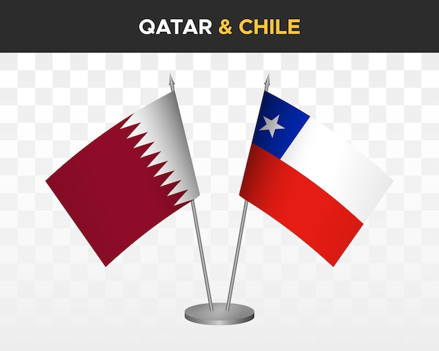 Qatar vs chile desk flags mockup isolated 3d vector illustration Table flag of Qatar