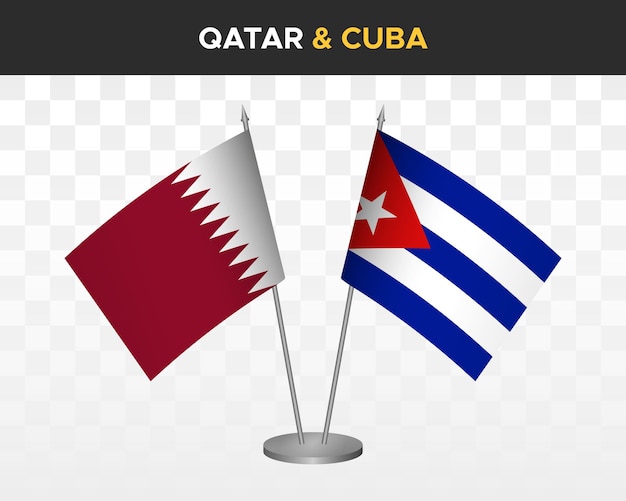 Qatar vs cuba desk flags mockup isolated 3d vector illustration Table flag of Qatar