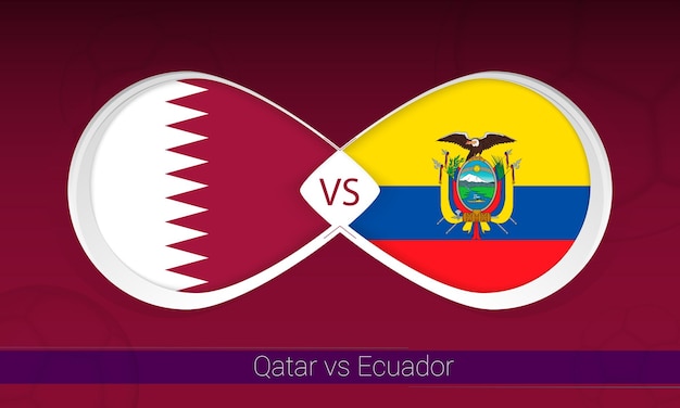 Qatar vs Ecuador in Football Competition Group A Versus icon on Football background