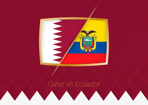 Qatar vs Ecuador group stage icon of football competition on burgundy background