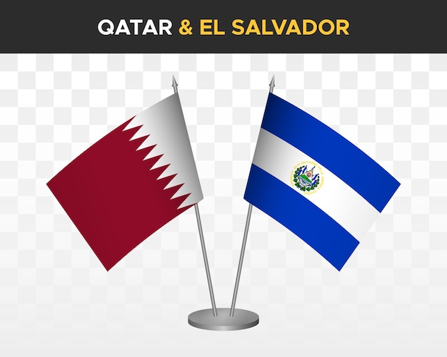 Qatar vs el salvador desk flags mockup isolated 3d vector illustration Table flag of Qatar