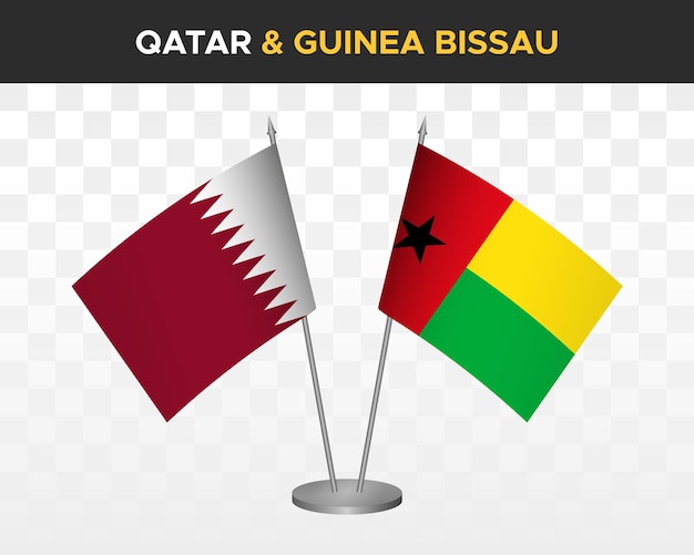 카타르 vs 기니 비사우 데스크 플래그 모형 격리된 3d 벡터 그림 카타르의 테이블 플래그