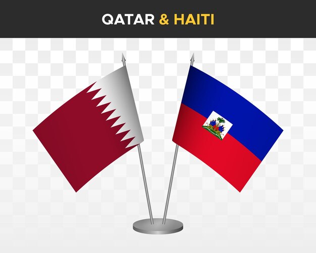 Qatar vs haiti desk flags mockup isolated 3d vector illustration Table flag of Qatar