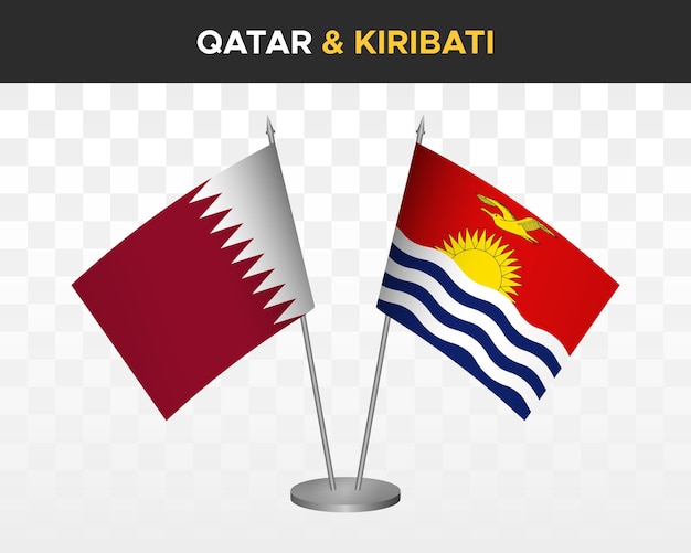 Qatar vs kiribati bureau vlaggen mockup geïsoleerde 3D-vectorillustratie Tafelvlag van Qatar