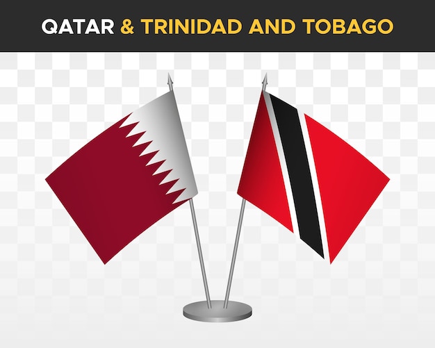 Qatar vs trinidad tobago desk vlaggen mockup geïsoleerde 3d vector illustratie Tafelvlag van Qatar
