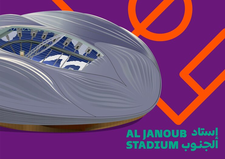 Vector qatar world cup 2022 stadiums. al janoub stadium, al wakrah sports complex, 3d vector buildings