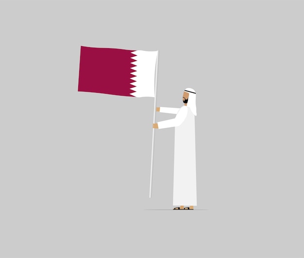 Carattere del qatar che tiene la bandiera del qatar