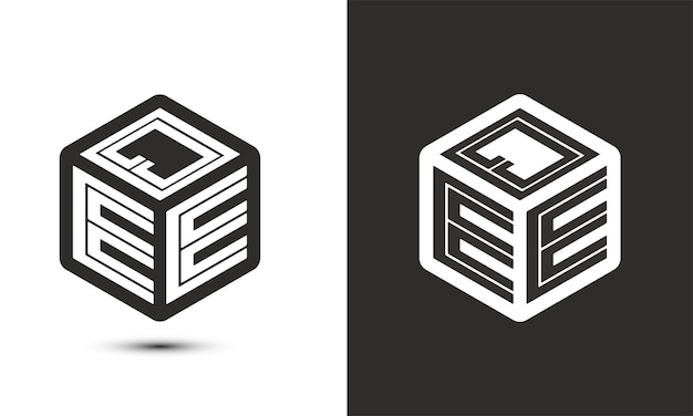 Vettore progettazione del logo delle lettere qee con logo del cubo dell'illustratore, logo vettoriale stile di sovrapposizione dei caratteri moderni dell'alfabeto. icona del logo premium business. colore bianco su sfondo nero