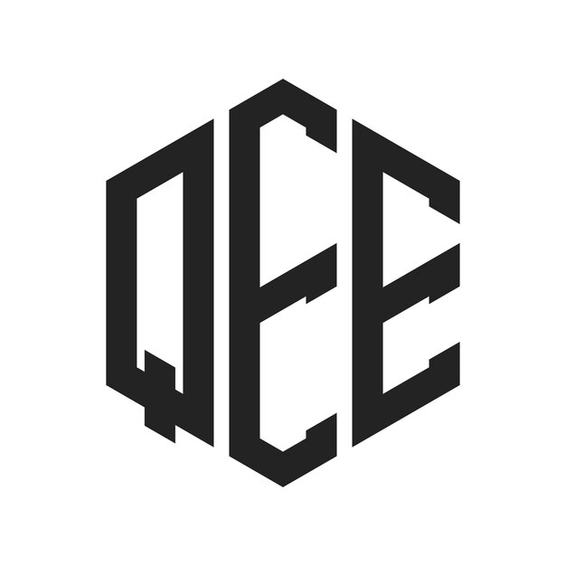 QEE ロゴ デザイン イニシャルレター QEE モノグラム ロゴ ヘクサゴン形